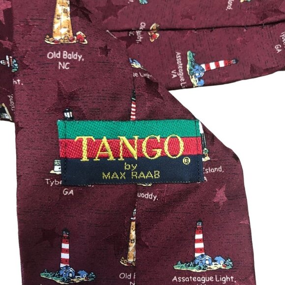 Tango by Max Raab Tie Americana Series Lighthouses Silk USA Necktie Burgandy EUC - Picture 3 of 5